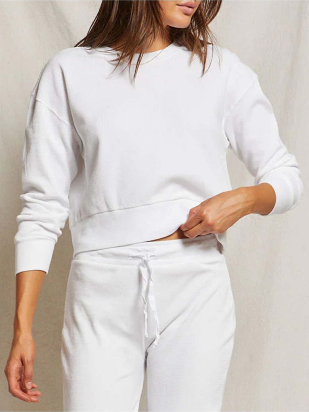 Perfectwhitetee Kendall waffle sweatshirt L crewneck elevated basic timeless